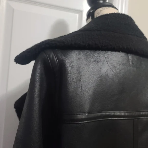 Avec Les Filles Faux Shearling Trim Faux Leather Oversized Biker Moto Jacket XS - Picture 10 of 13